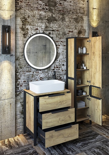 Sanflor Мебель для ванной Гард 70/2 дуб крафт золотой/черная – картинка-3